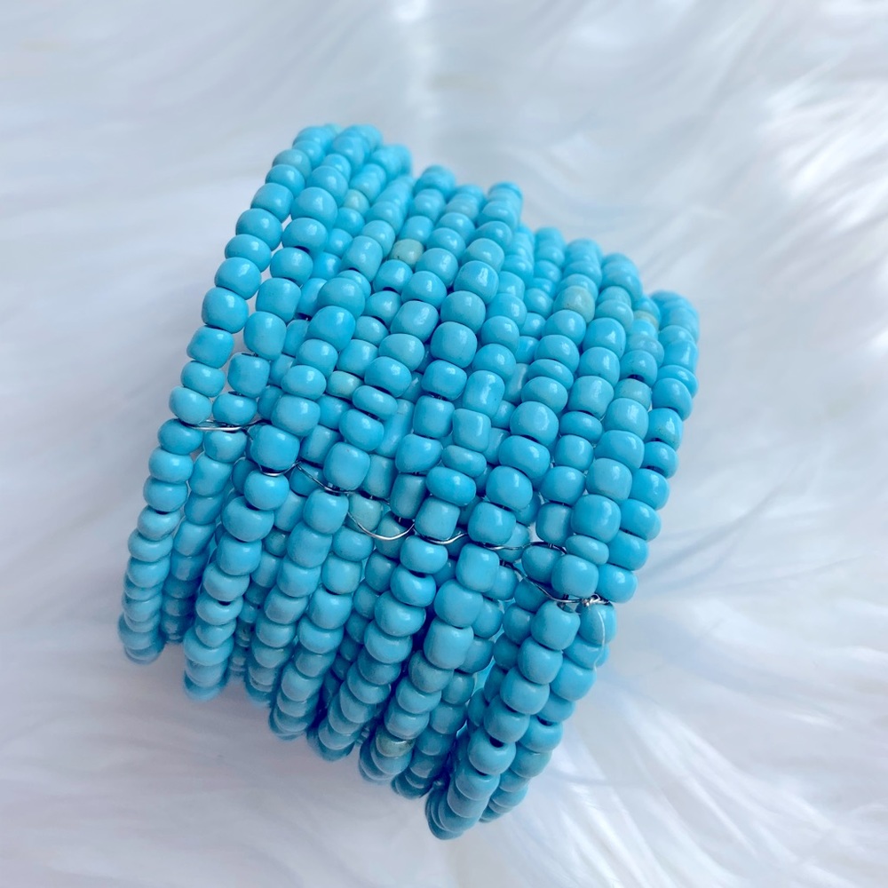 Blue beaded cuff bracelet